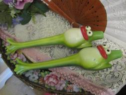 Pair of Relaxing Frog Tall 10 Inch Long Tapered Taper Stick 